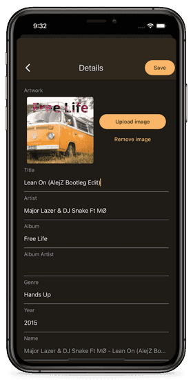 Editing song details and artwork in the GradedBlue Music app