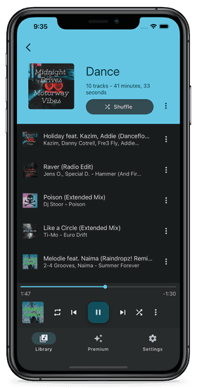 A playlist in the GradedBlue Music app